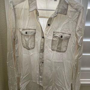 White Button-Up Shirt with Pockets